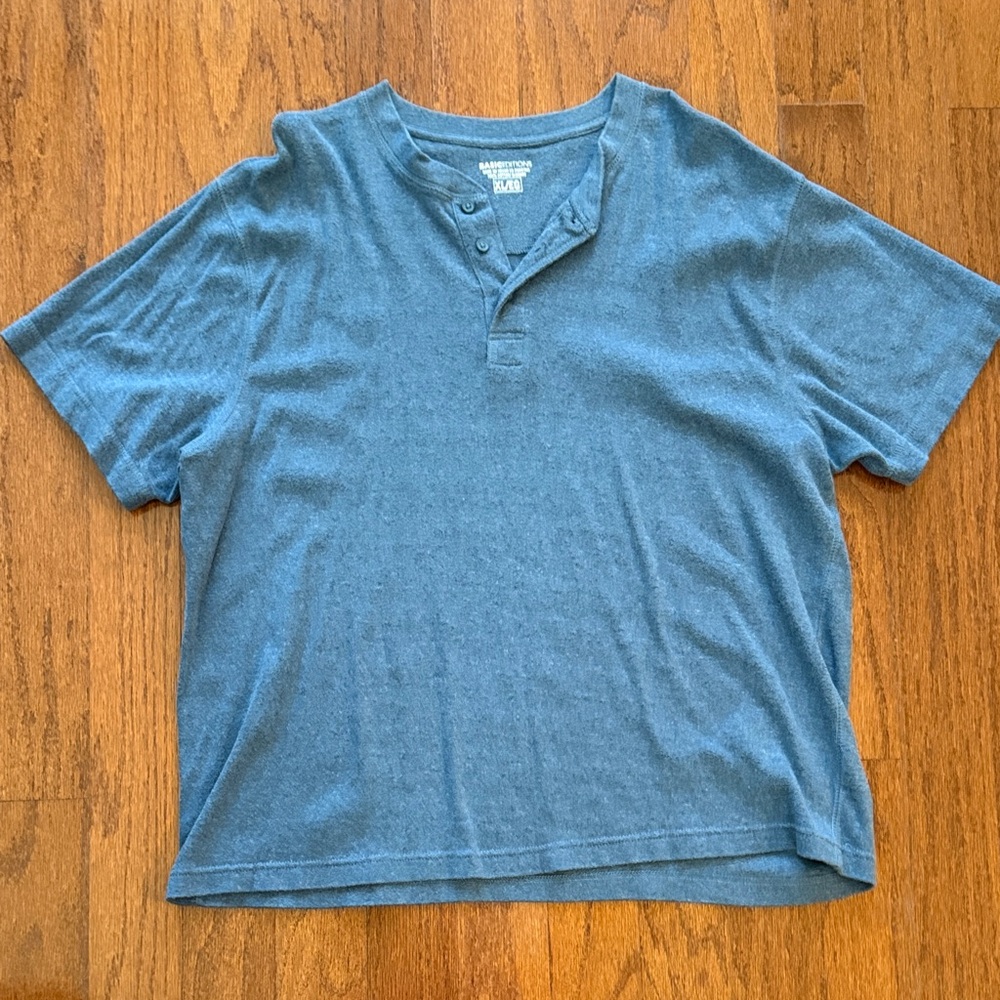 Basic Editions Short Sleeve Denim Blue Henley